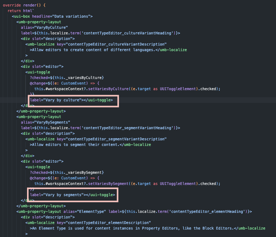 Find render and label in code