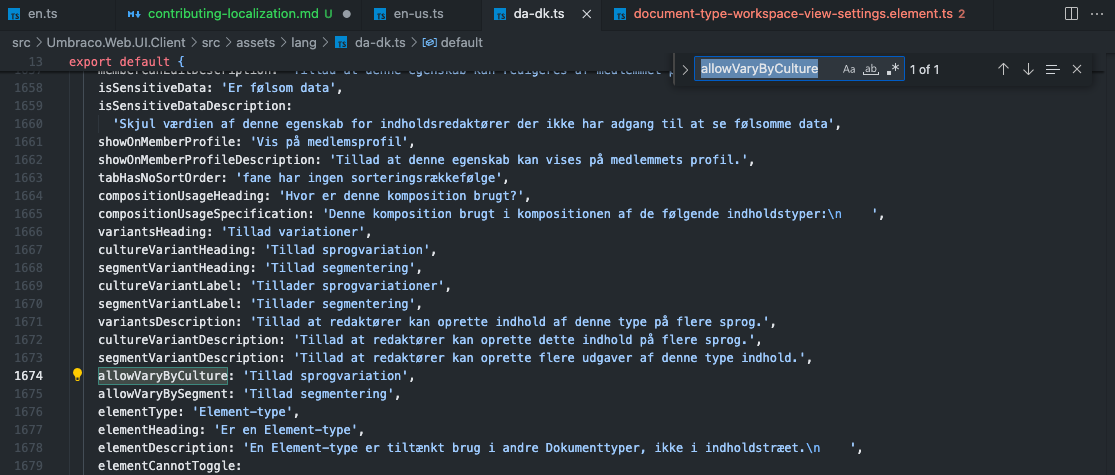 Search for translation in language files